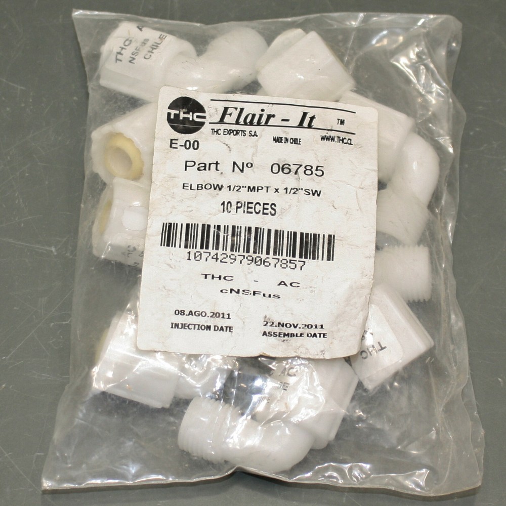 (10) Flair-It Plastic Pipe Elbow Fitting 06785, 1/2″ MNPT x 1/2″ SW, White