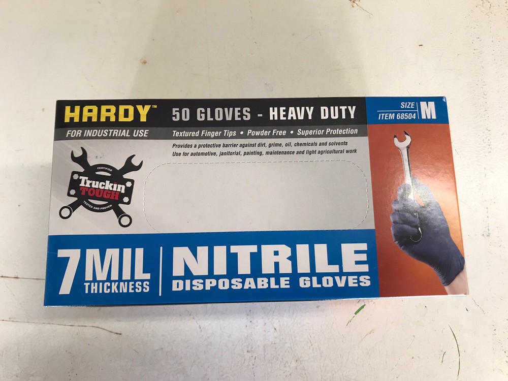 Hardy 68504 Nitrile Gloves 7 mil Strong | HEAVY DUTY | M Medium | Box of 50