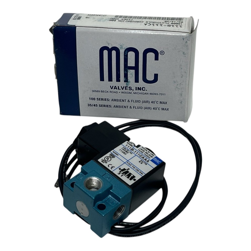 MAC Valves 111B-111CA Pneumatic 3-Way Solenoid Valve 100 Series New Surplus