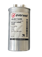 80+7.5µf x 440 VAC MULTI-PURPOSE RUN CAPACITOR, 50/60Hz ROUND TYPE