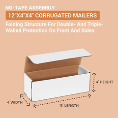 White Shipping Boxes 12″L X 4″W X 4″H, 25-Pack – White Box Crush-Proof Mailers f