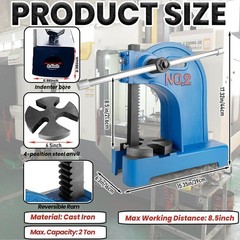 Arbor Press 2 Ton Lever Bench Mountable Bearings Cast Iron Manual Desktop Blue