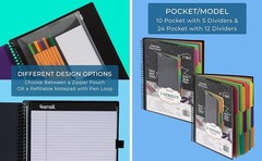 Spiral Folder Organizer – 5 Dividers & 10 Pockets with Zipper Pouch, Multi
