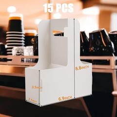15 Pack 2/4 Cup Drink Carrier with Handle – Sturdy Kraft Paperboard Coffee Cup