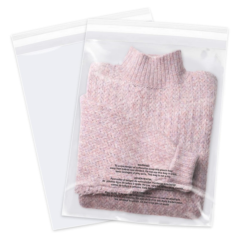 WEPOLY 12×15″ 500-Pk Clear Resealable Self-Seal Poly Bags Suffocation Warning