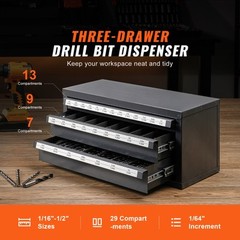 VEVOR Drill Bit Dispenser Organizer Cabinet Three-Drawer for 1/16in to 1/2in