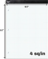 Graph Paper Pad 8.5×11 Inches, 55 Sheets, 3-Hole Punched for Engineers
