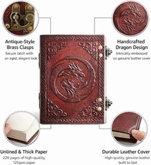 Vintage Leather Dragon Diary 5×7–Handmade Brown Journal,200Blank Page|B1 G1 Free