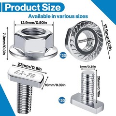 20 PCS T Slot Bolts, M8x20mm T-Slot Bolts 304 Stainless Steel A2-70 with Hexa…