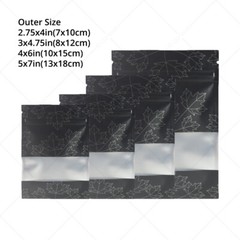 Multi-Size Silver Inside Matte Black Aluminium Mylar Flat Zip Lock Bag w/ Window
