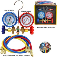 AC Manifold Gauge Set A/C Refrigeration 3 Way Hose Fit For R502 R134a R12 R22
