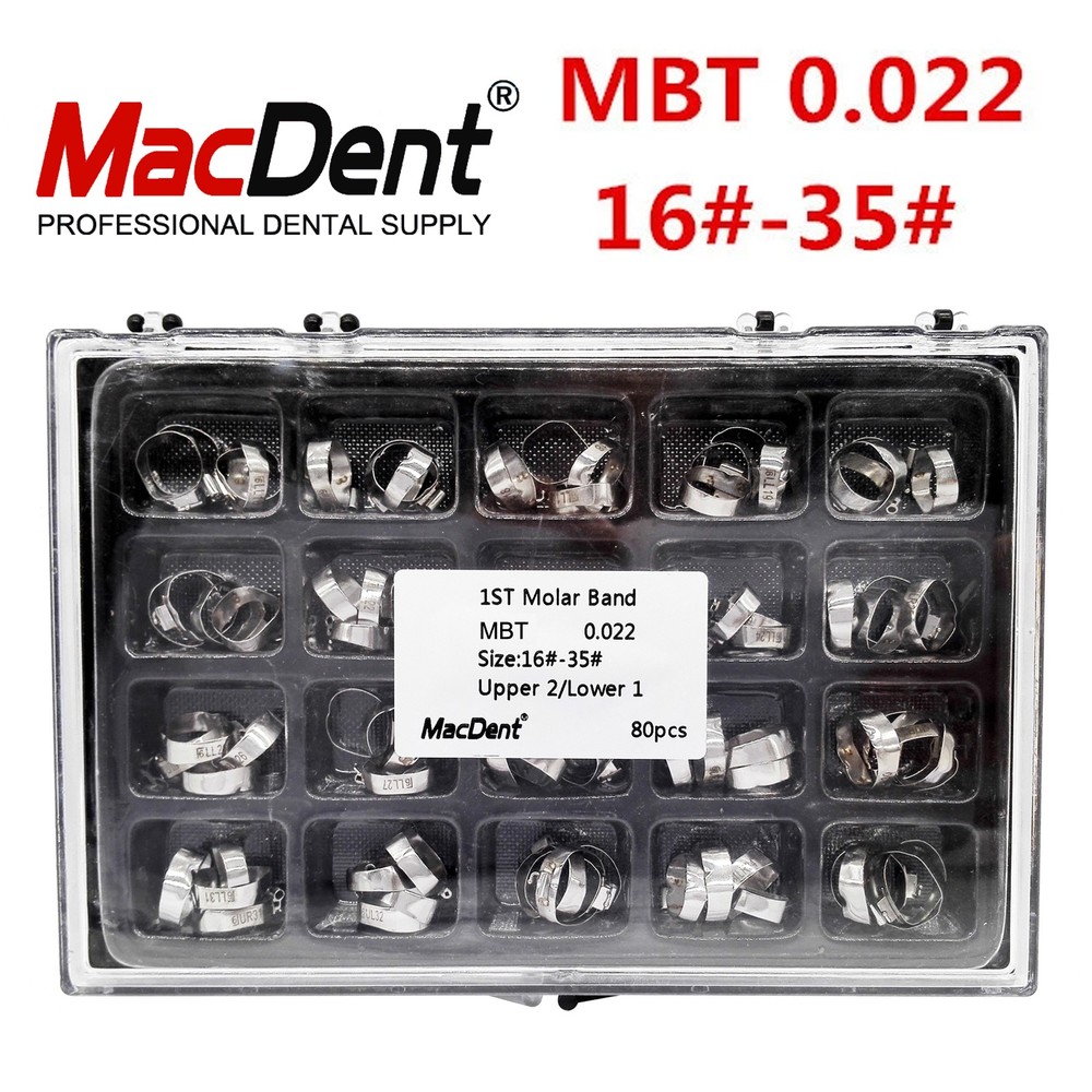Dental Orthodontic Bands With Buccal Tube 1st Molar Roth/MBT 022″ 16#-35 MacDent