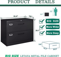 Metal Lateral File Cabinet 2 Drawer,Office Home Locking Filing Cabinet Organizer