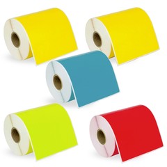 DYMO 1744907 COLOR 4XL 4×6 – 5 Rolls – 2 each: YELLOW ; 1 each: BLUE GREEN RED