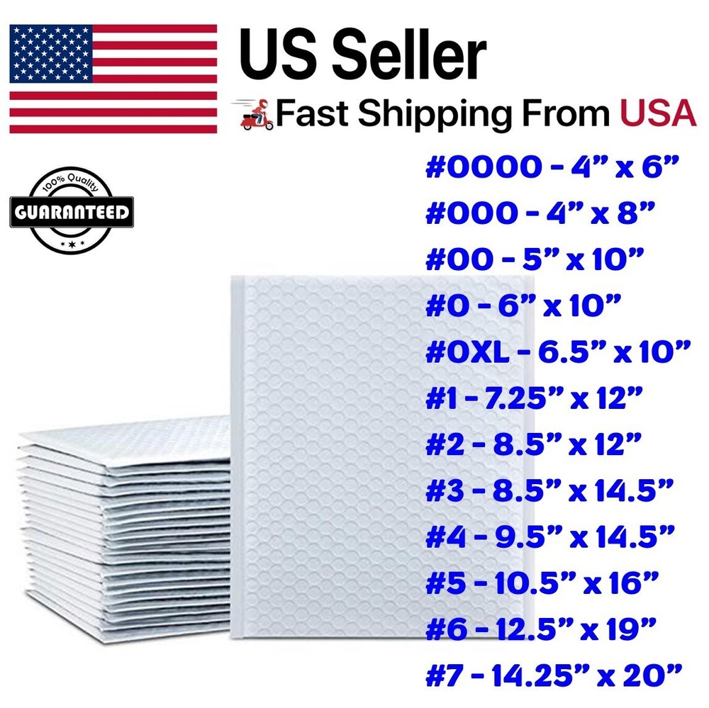 POLY BUBBLE MAILERS SHIPPING MAILING PADDED BAGS ENVELOPES SELF SEAL ANY SIZE
