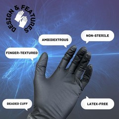 Large, 6 MIL Textured Black Nitrile Exam Powder-Free Gloves 1000 Pieces