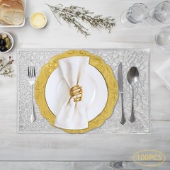 100 Pack Gold Plastic Charger Plates, 12.8 Inch, Spray Painted, for Wedding Part