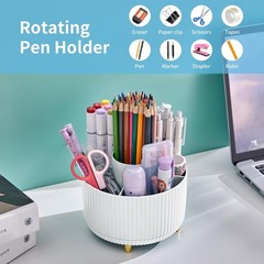 Stylish White Rotating Pen Holder – 5-Compartment Organization Solution