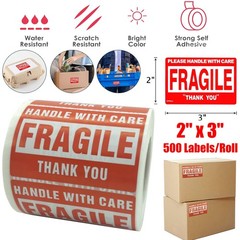 Fragile Stickers 1 Roll 500 2×3 Fragile Label Sticker Handle With Care Mailing