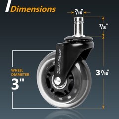 POWERTEC 17101 3″ Office Chair Casters Wheels Set of 5, Caster Replacement
