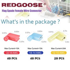 REDGOOSE 100PCS Nylon Flag Spade Quick Disconnects Female red, blue, yellow