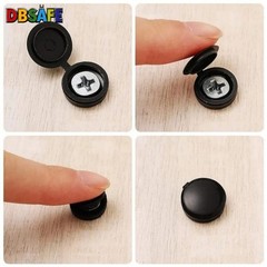100 Pcs Black Hinged Screw Cover Caps – Snap Flip Tops w/ Washers Small
