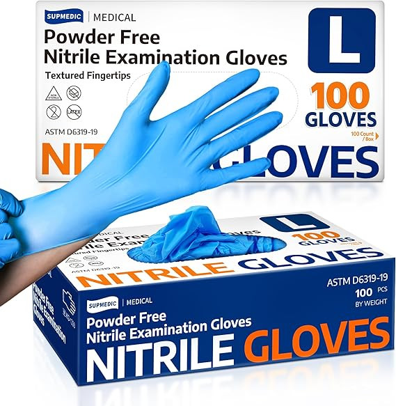 Supmedic Medical Soft Max Nitrile Exam Gloves – 100 Count, Blue