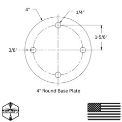A36 Steel Round Base Plates w/ 4 Holes – Multiple Sizes – Made in USA