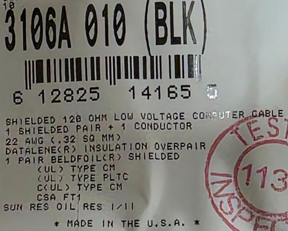 Belden 3106A 22/1P+22/1C Shield Twist Pair Datalene RS-485 120Ohm Cable /10ft