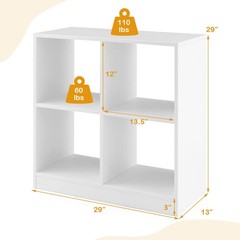 Costzon Toy Organizers And Storage Wooden White 4-Cube Kids Bookcase For Books