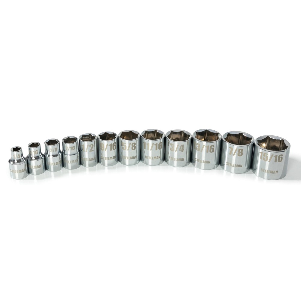 STEELMAN 12-Piece 3/8-Inch Drive SAE Shallow 6-Point Socket Set, 78201
