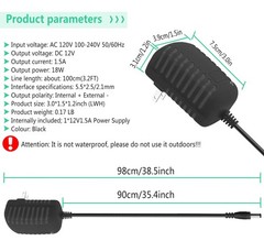 12V 1.5A Power Supply 18W AC Adapter 100-240V AC to DC Converter 12 Volt 1.5 Amp