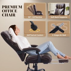 PU Ergonomic Big Tall Heavy Duty Executive Office Chair 500 LBS Capacity Brown