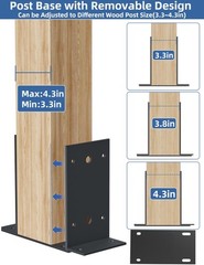 4×4 Post Base 3 Pcs,Heavy Duty Detachable Post Bracket with Adjustable Inner …