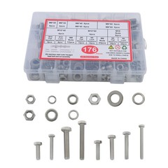 176 Pack M6 M8 M10 Bolts And Nuts Assortment Kit Heavy Duty 304 Stainless Steel