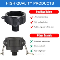 275 330 Gallon IBC Tote Adapter Garden Hose 2 NPT (NPS) Fine Thread To 3/4 Male