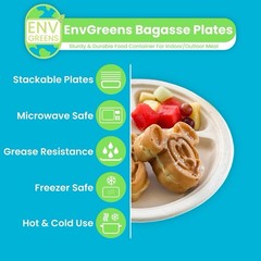 EnvGreens Organic Bagasse Plates 9” Round Compostable Biodegradable Plates