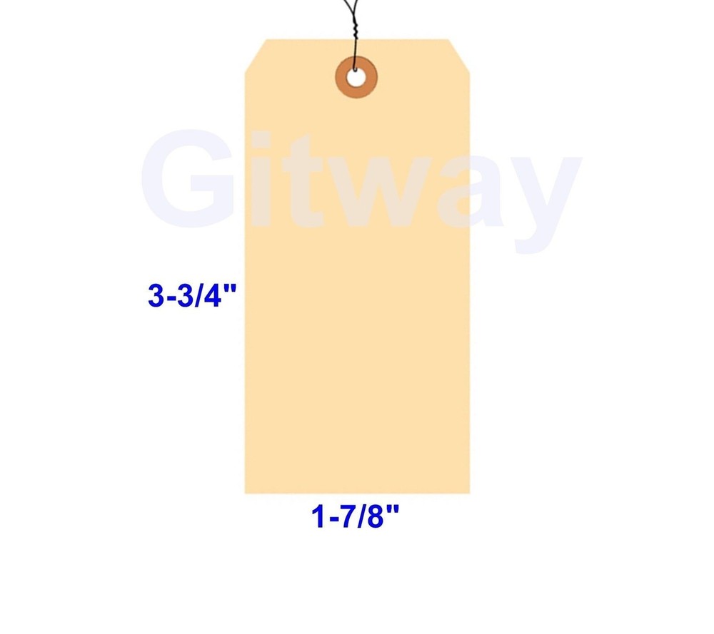1000- 3 3/4″ x 1 7/8″ Size 3 Manila Inventory Shipping Hang Tags with Wire 13 Pt
