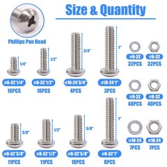 Assorted 304 Stainless Steel Bolts, Nuts & Washers Kit – 8 Screw Sizes Included