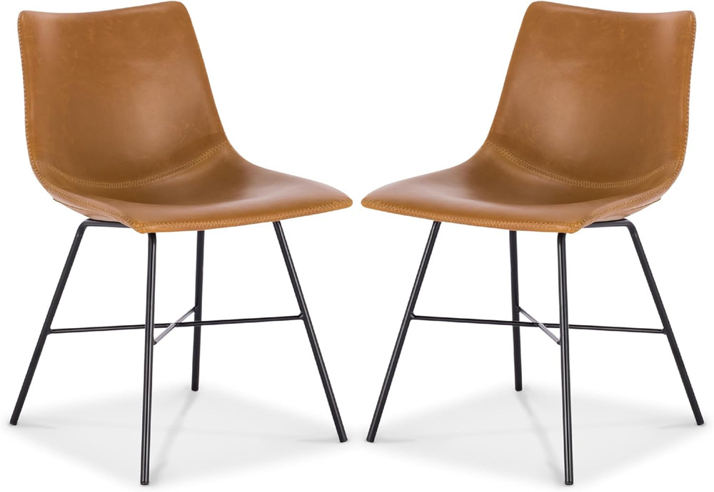 POLY & BARK Paxton Leather Dining Chairs – Set of 2 Modern Dining Room Chairs wi