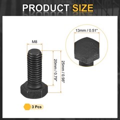 3Pcs M8-1.25 x 20mm Left Hand Hex Head Bolt Black Oxide Carbon Steel Reverse