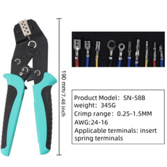 0.25-1.5mm² SN-58B Ratchet Crimping Plier Crimper Tool AWG23-16 for Terminal Kit