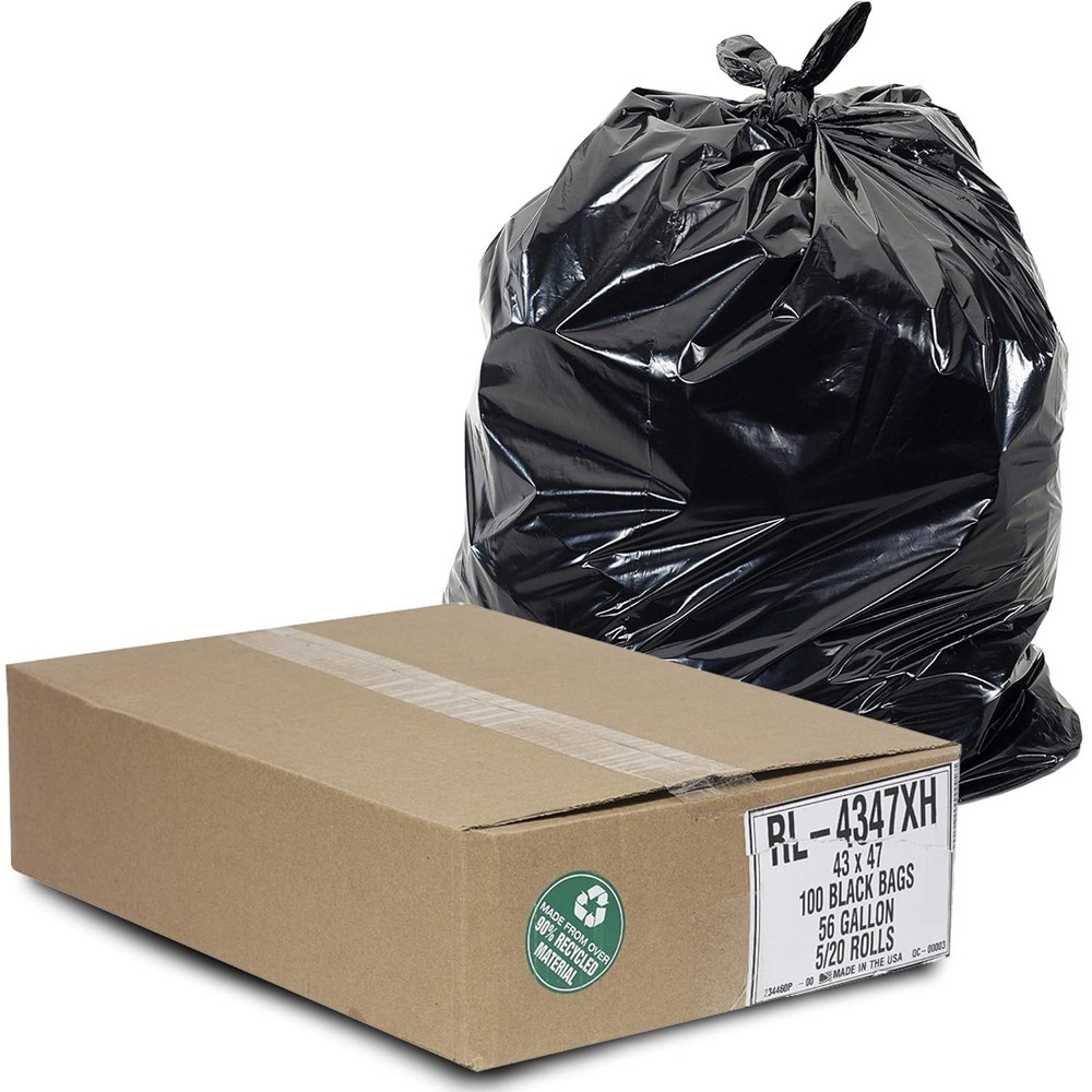 Aluf Plastics 56 Gallon Trash Can Liners (100 100 Count (Pack of 1), Black