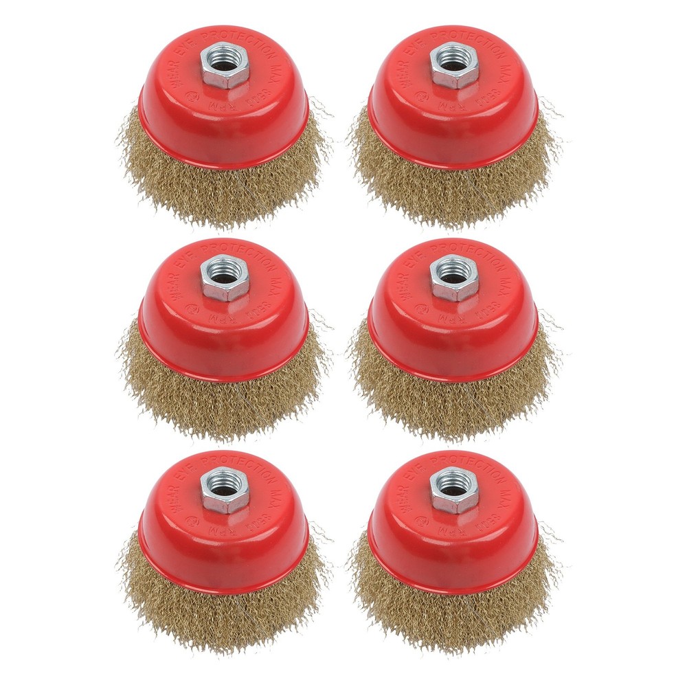 6 Pack Wire Cup Brush 4 Inch Coarse Crimped Cup Brush with 5/8 Inch Arbor