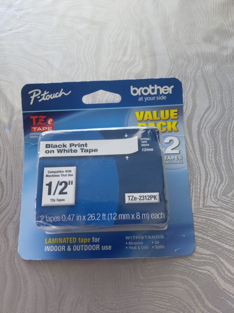 Brother TZE2312PK 12mm Black on White Tape – 2 Pack