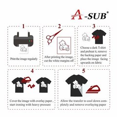 100 Sheets A-SUB Inkjet Printable Iron-On Heat Transfer Paper Dark Light T-shirt