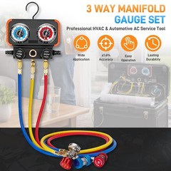 HVAC AC 3 Way Manifold Gauge Set w/ 5ft Hoses R134a R410a R22 R32 R404a Tool Kit