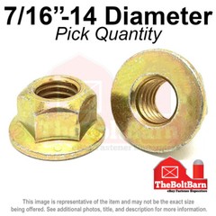 7/16″-14 Grade 8 (G) Hex Flange Top Lock Nuts Coarse Zinc Yellow (Pick Quantity)