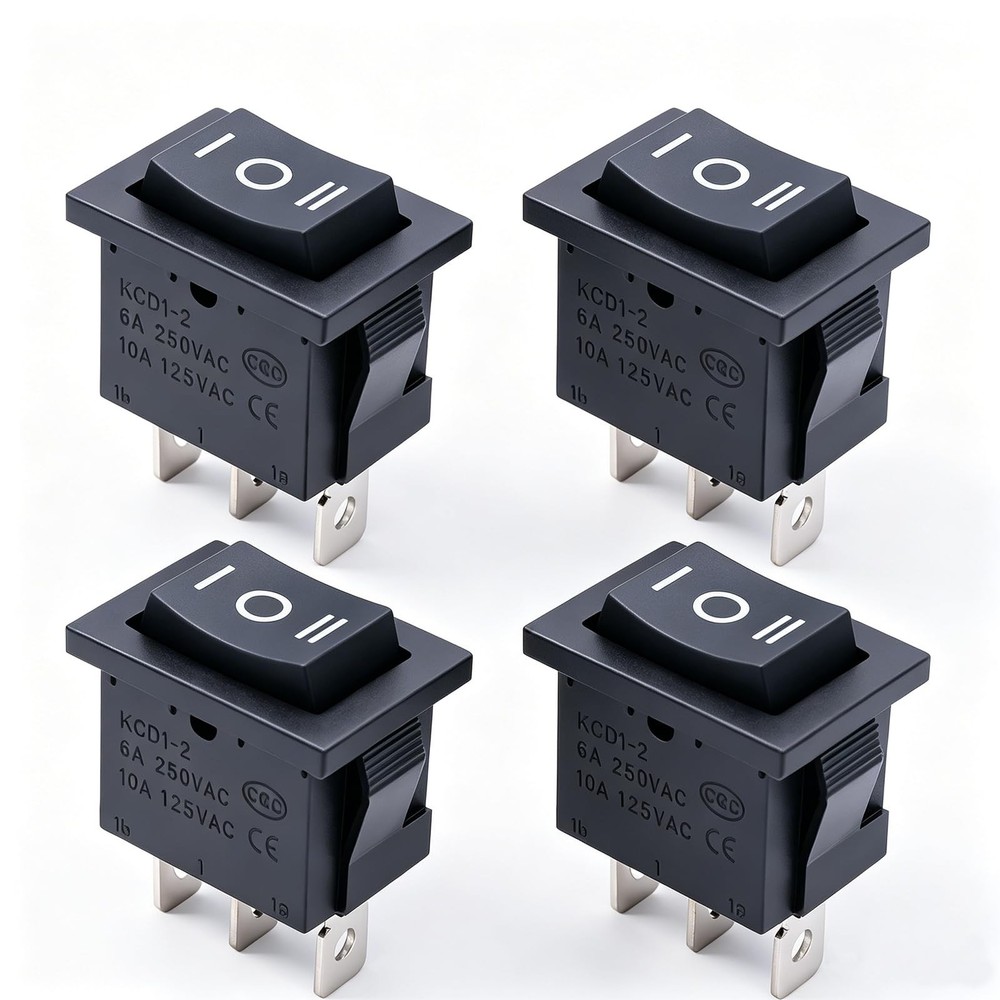Square Momentary Rocker Switch ON Off ON SPDT 3 Pin 6A 250V 4 Pack