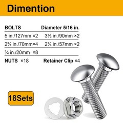 Mrosnail Wheelbarrow Carriage Bolts and Nuts Kit,Stainless Steel One Size, S